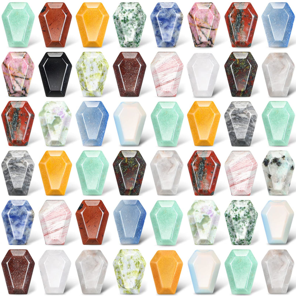 Nuenen 50 Pieces Coffin Crystals Worry Stones Bulk 0.8 Inch Gemstone Polished Coffin Pocket Stones Cabochons for Halloween Chris