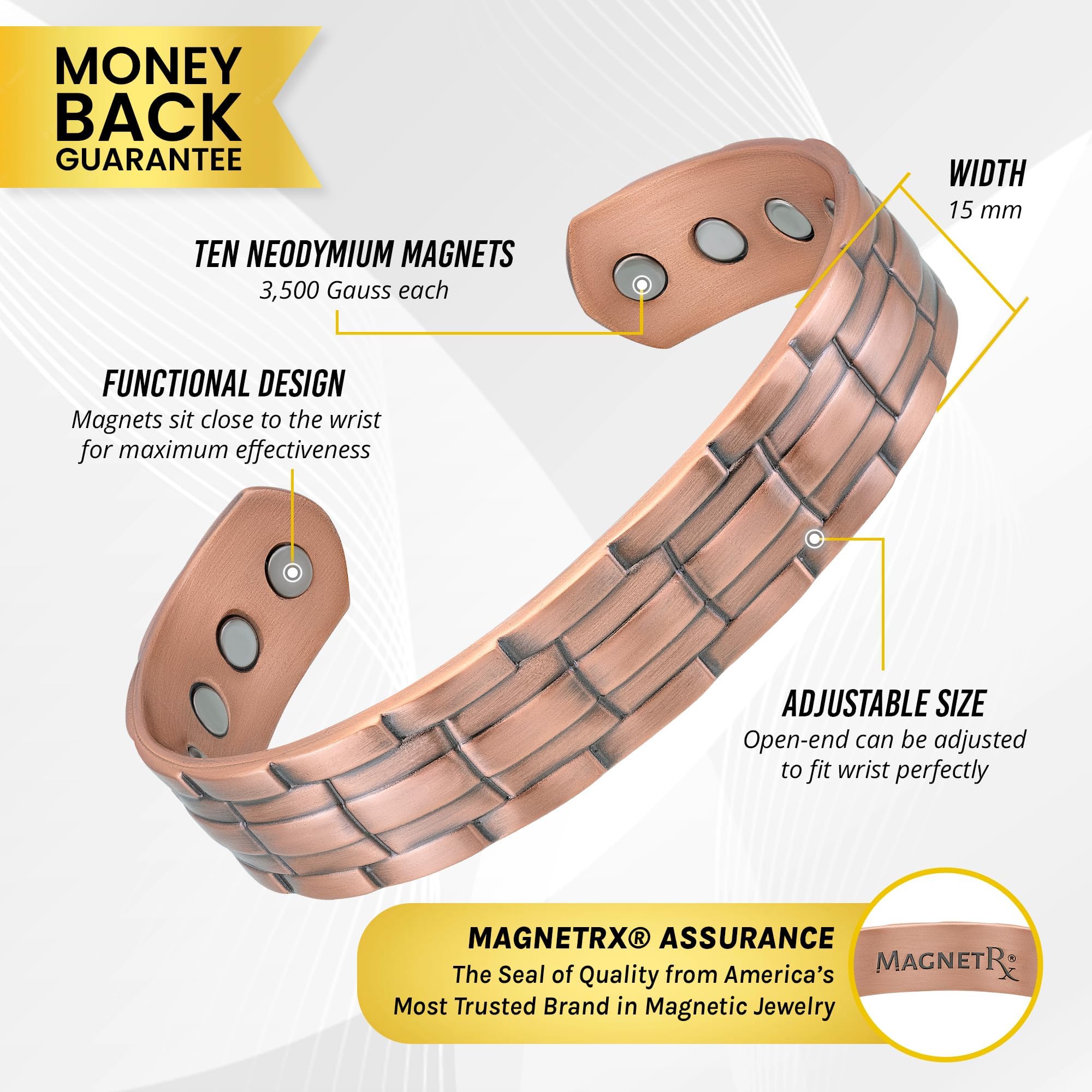 MagnetRX Magnetic Copper Bracelets for Men - Effective 99.9% Pure Copper Bracelet for Men - Adjustable Copper Magnetic Therapy B