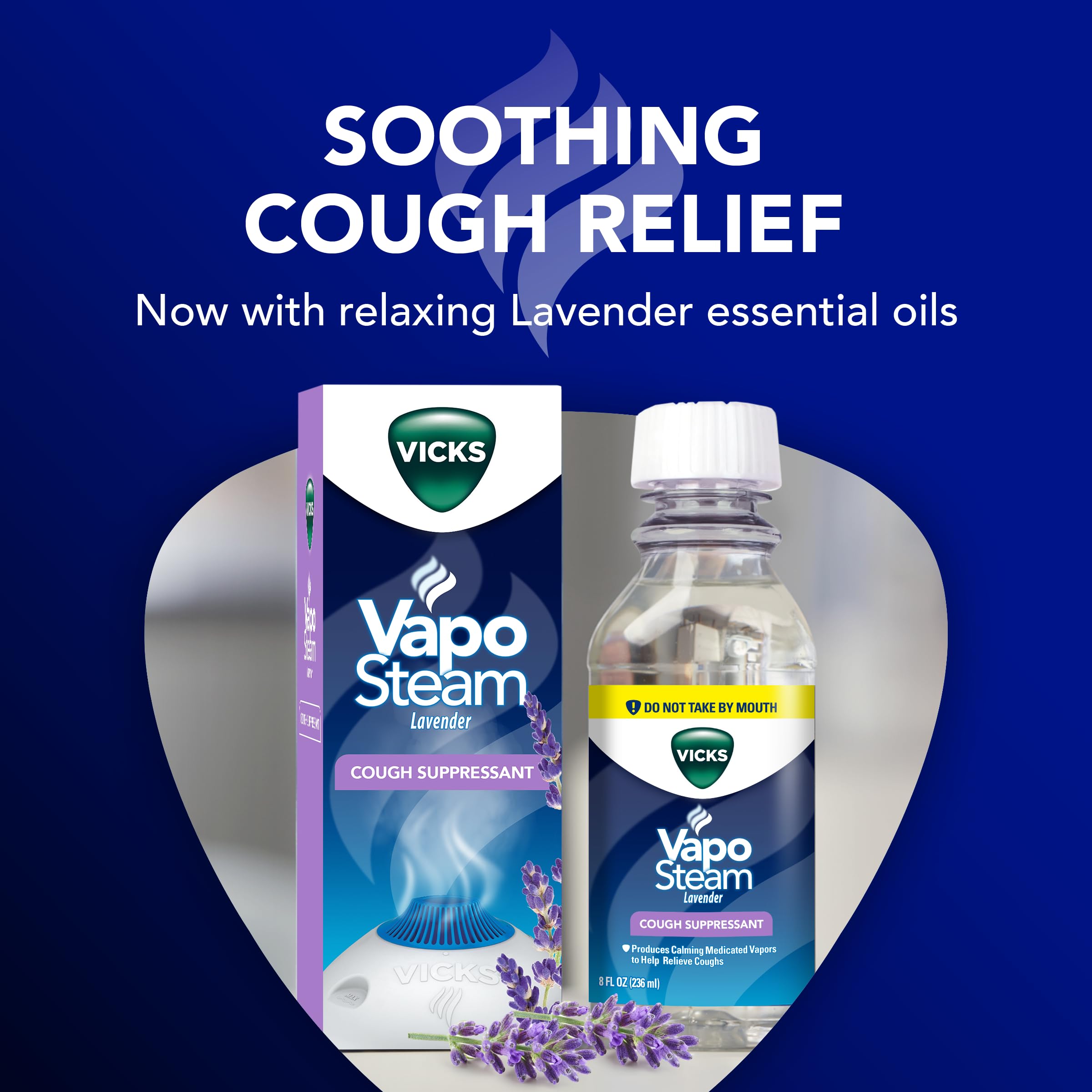 Vicks VapoSteam Lavender - Medicated Liquid with Camphor, Cough Suppressant - Helps with Cough Relief, Relaxation, and Comfortab