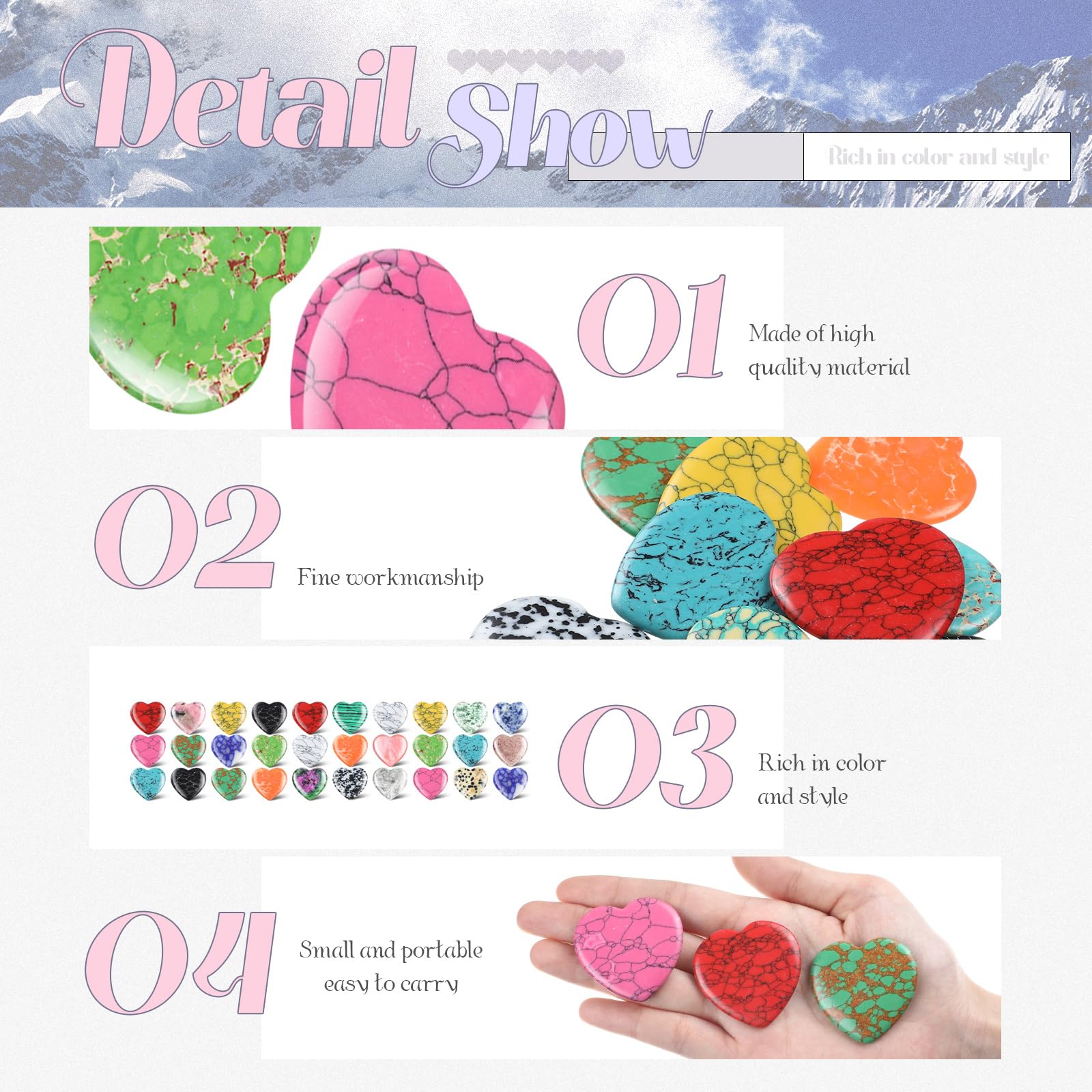 Nuenen 30 Pcs Heart Shape Crystals Bulk 1.57 Inch Gemstone Heart Stones Worry Stone Heart Rocks Quartz Love Pocket Palm Hearts B