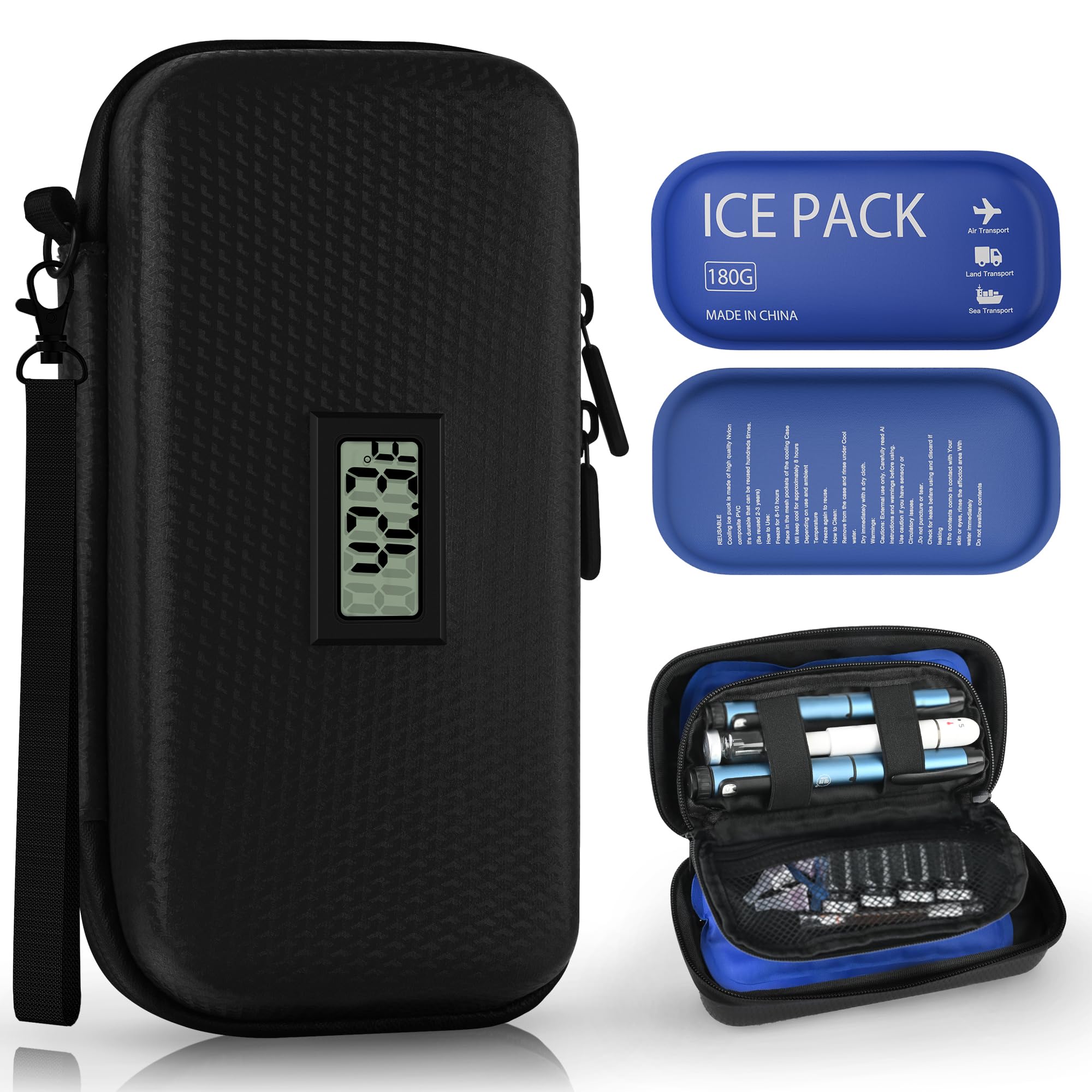 Insulin Cooler Travel Case TSA Approved, Portable Diabetic Medicine Cooling Bag with Digital Thermometer & 2 Ice Packs, Refriger
