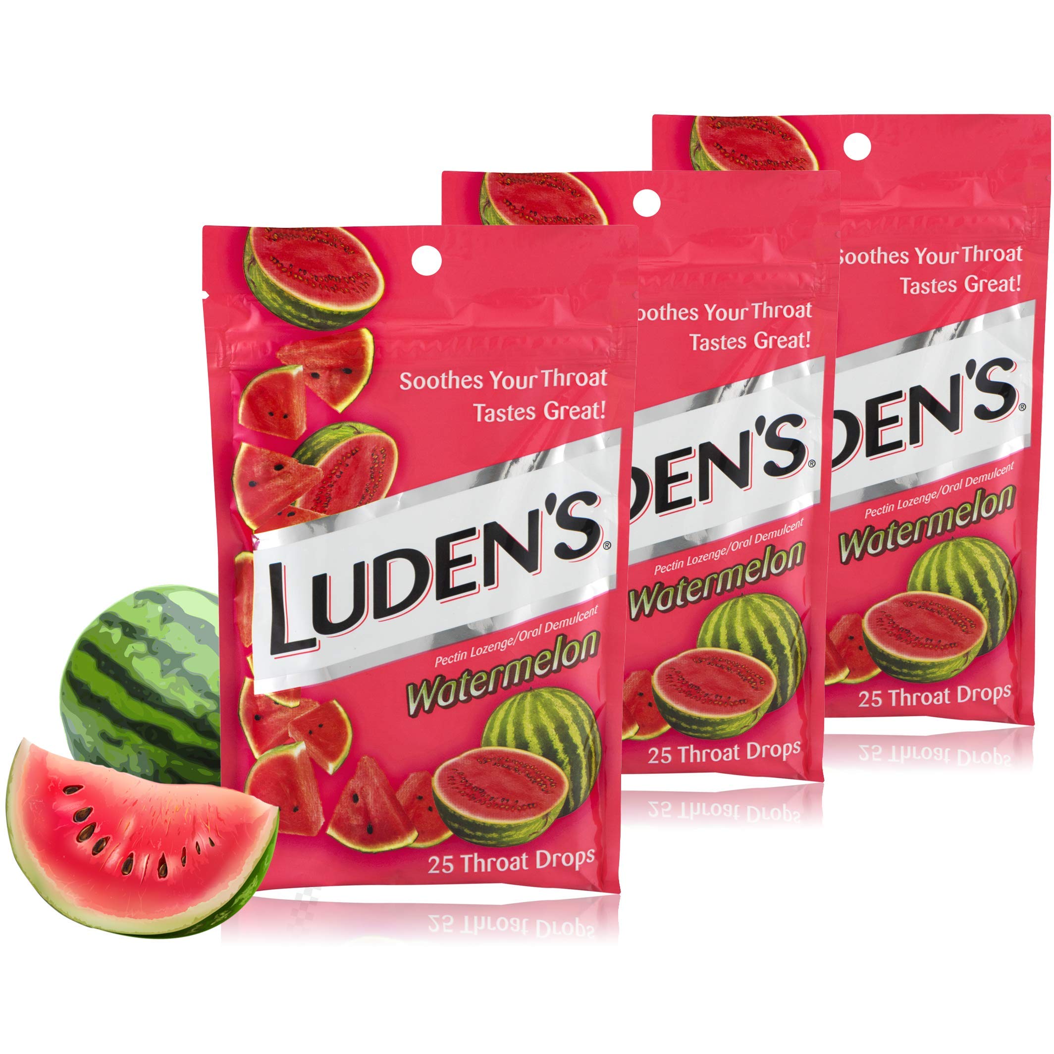 Luden s Watermelon Cough Throat Drops, Pectin Lozenge/Oral Demulcent, 25-Count Per Pack (3-Packs Total)