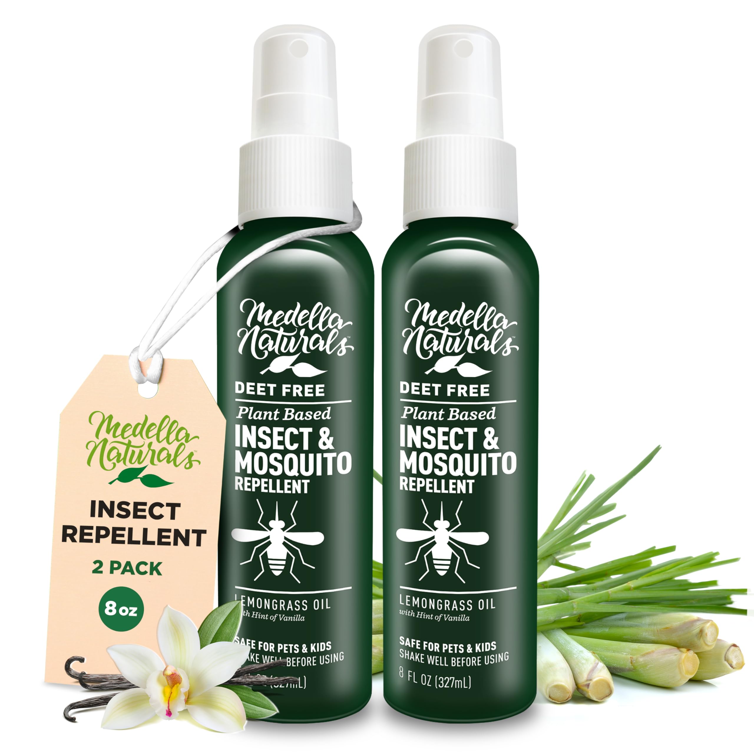 Deet-Free Insect & Mosquito Repellent Pack of 2 (8 oz) - Nice Smelling Insect Repellent with Lemongrass Oil Safe for Pets and Ki