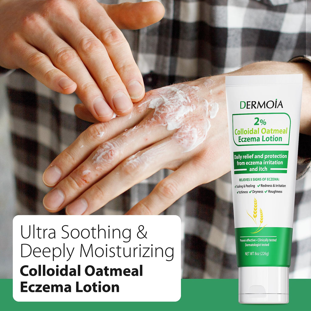 DERMOIA 2% Colloidal Oatmeal Eczema Lotion - Soothing and Moisturizing Anti-Itch Cream & Body Lotion with Aloe Vera, Shea and Gl