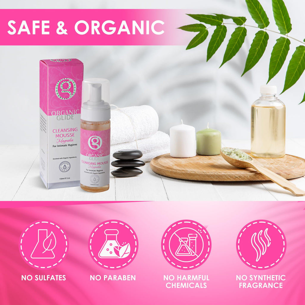 Organic Glide Feminine Body Wash 5 fl oz - Natural Cleansing Mousse with Unique Probiotic Support, pH Balanced, Gentle for Sensi