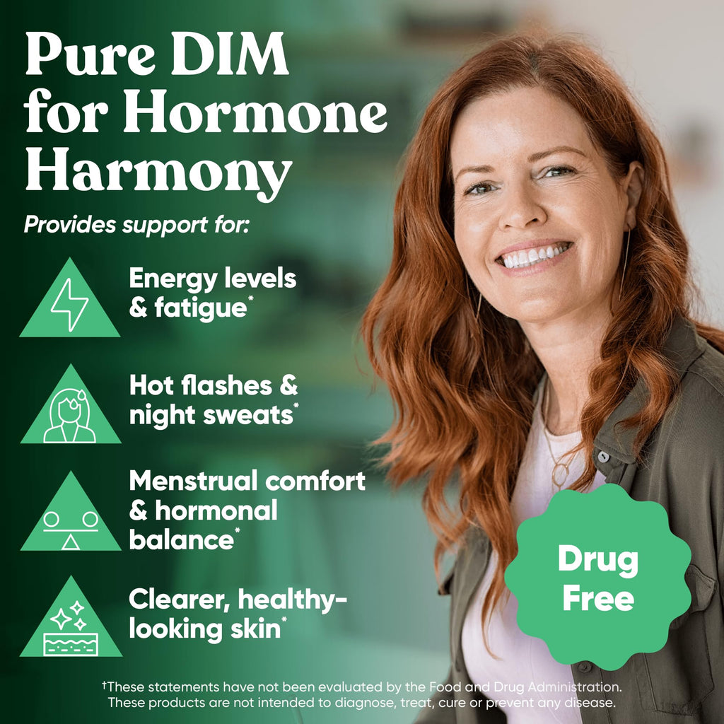 DIM Supplement Pure 200 Mg for Women or Men - Estrogen Hormone Balance Supplement for Energy, Fatigue, Stress, Menopause, Hot Fl