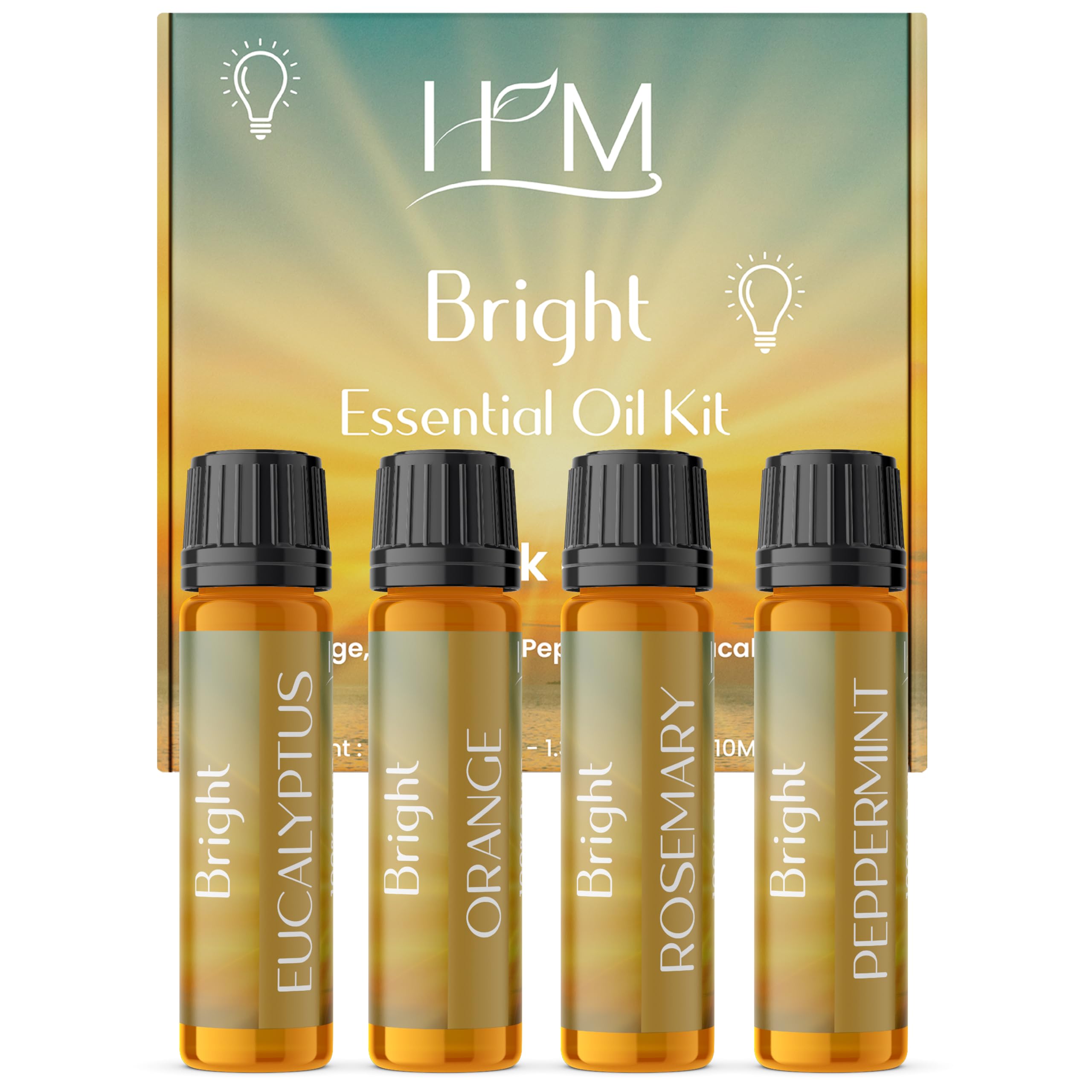 HM Home Essential Oil Kit - 4 Pack (Clove, Peppermint, Tea Tree, Orange) | Aromatic Blends for Relaxation, Refreshing Home Scent