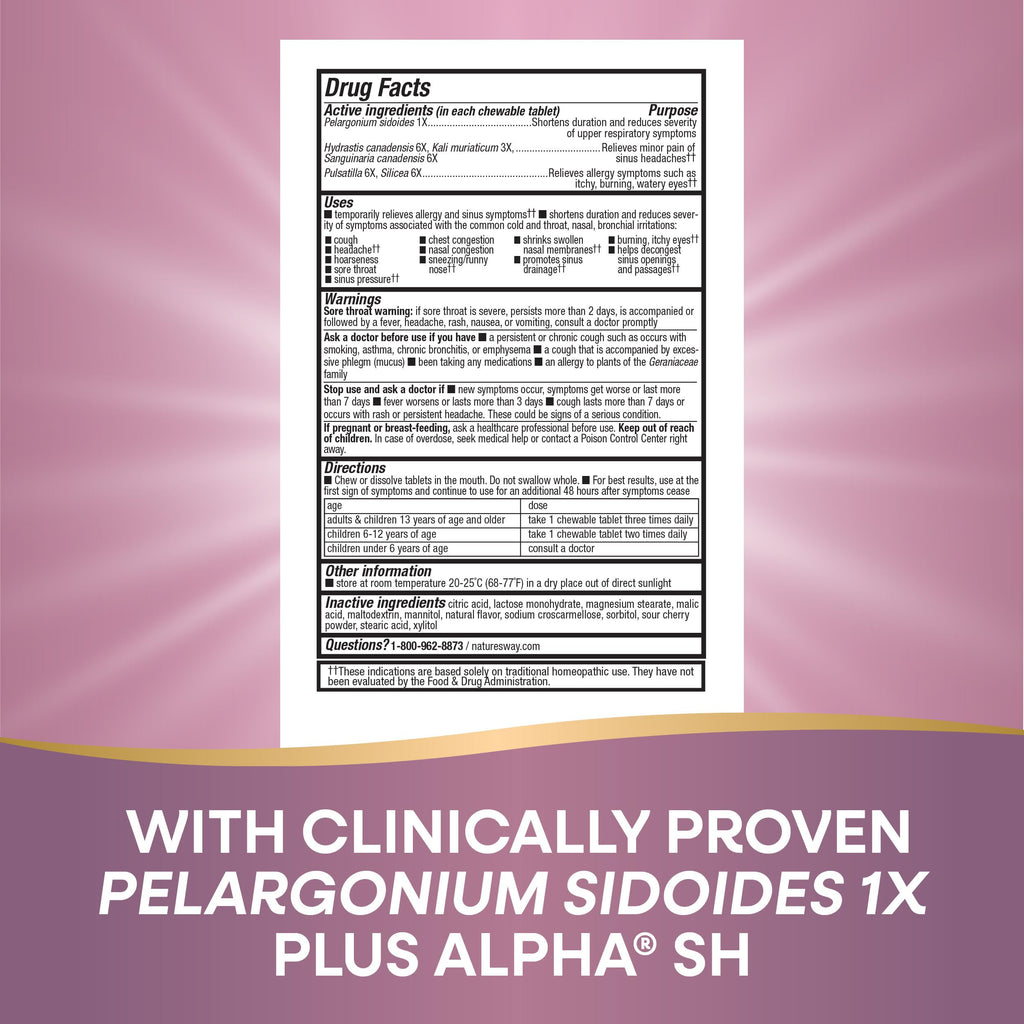 Natures Way Allergy+Sinus Relief Chewables, Umcka, Sneezing*, Runny Nose*, Headache*, Cough, Congestion, No Phenylephrine, Non-