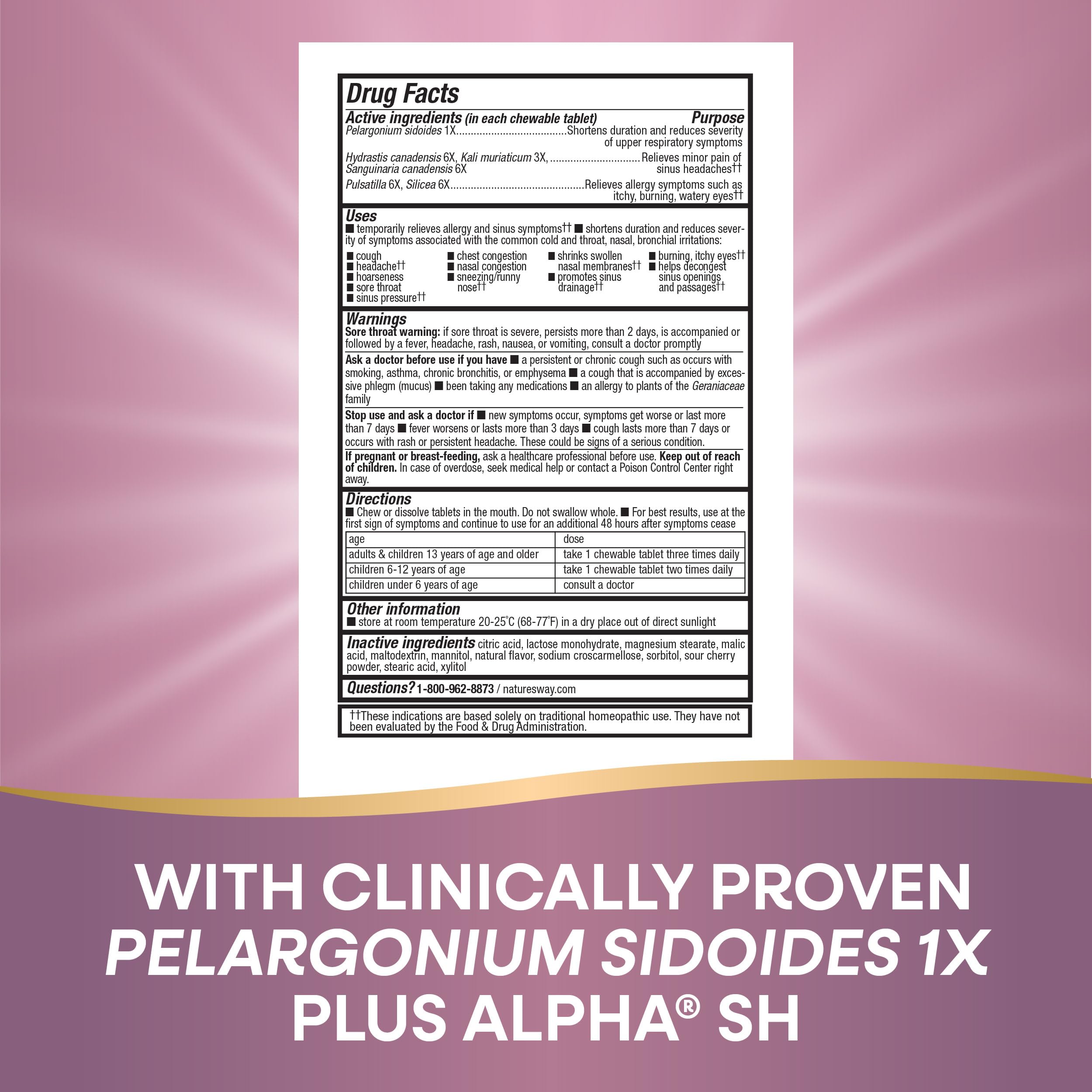 Natures Way Allergy+Sinus Relief Chewables, Umcka, Sneezing*, Runny Nose*, Headache*, Cough, Congestion, No Phenylephrine, Non-