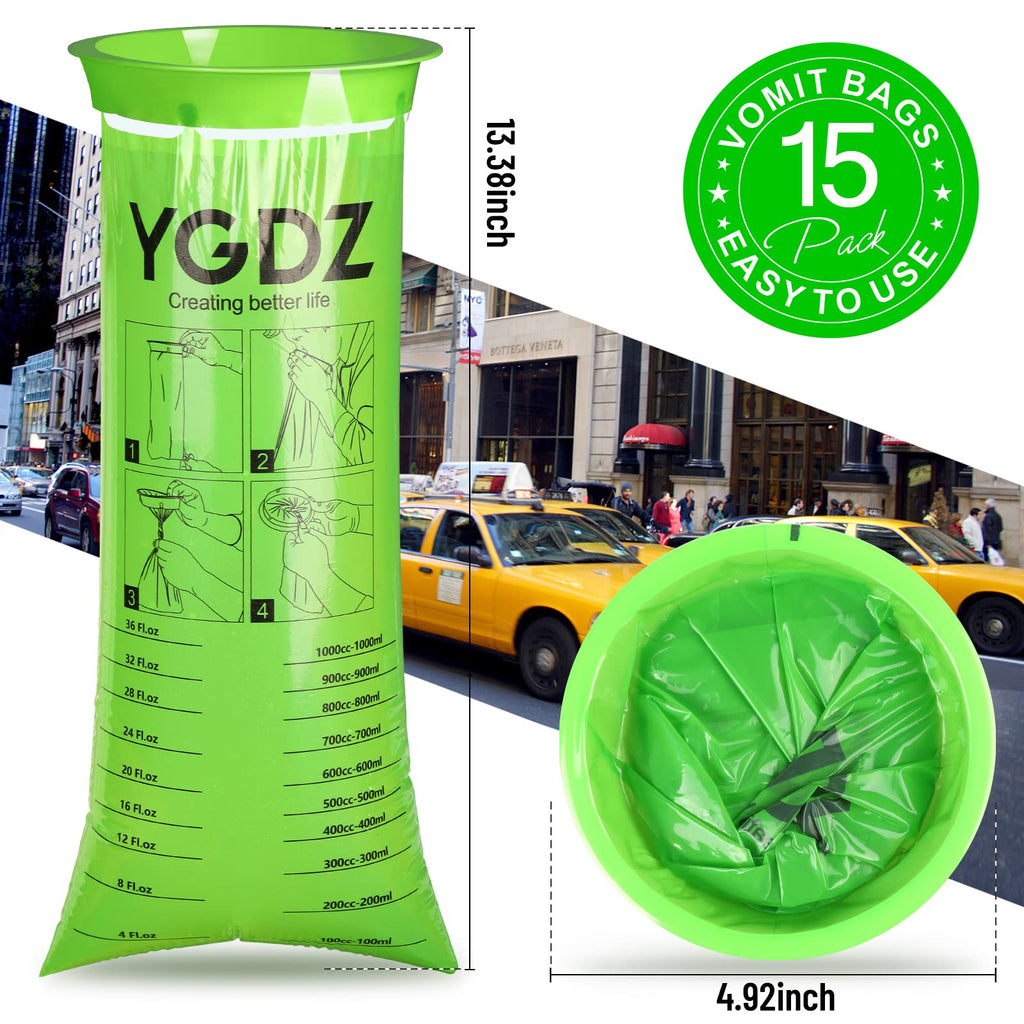 YGDZ Vomit Bags Disposable, 15 Pack Vomit Bags, 1000ml Barf Bags, Emesis Bags Disposable, Portable Throw Up Bags, Puke Bags for