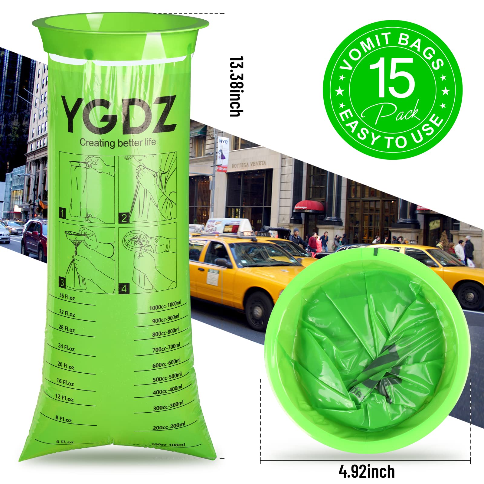 YGDZ Vomit Bags Disposable, 15 Pack Vomit Bags, 1000ml Barf Bags, Emesis Bags Disposable, Portable Throw Up Bags, Puke Bags for