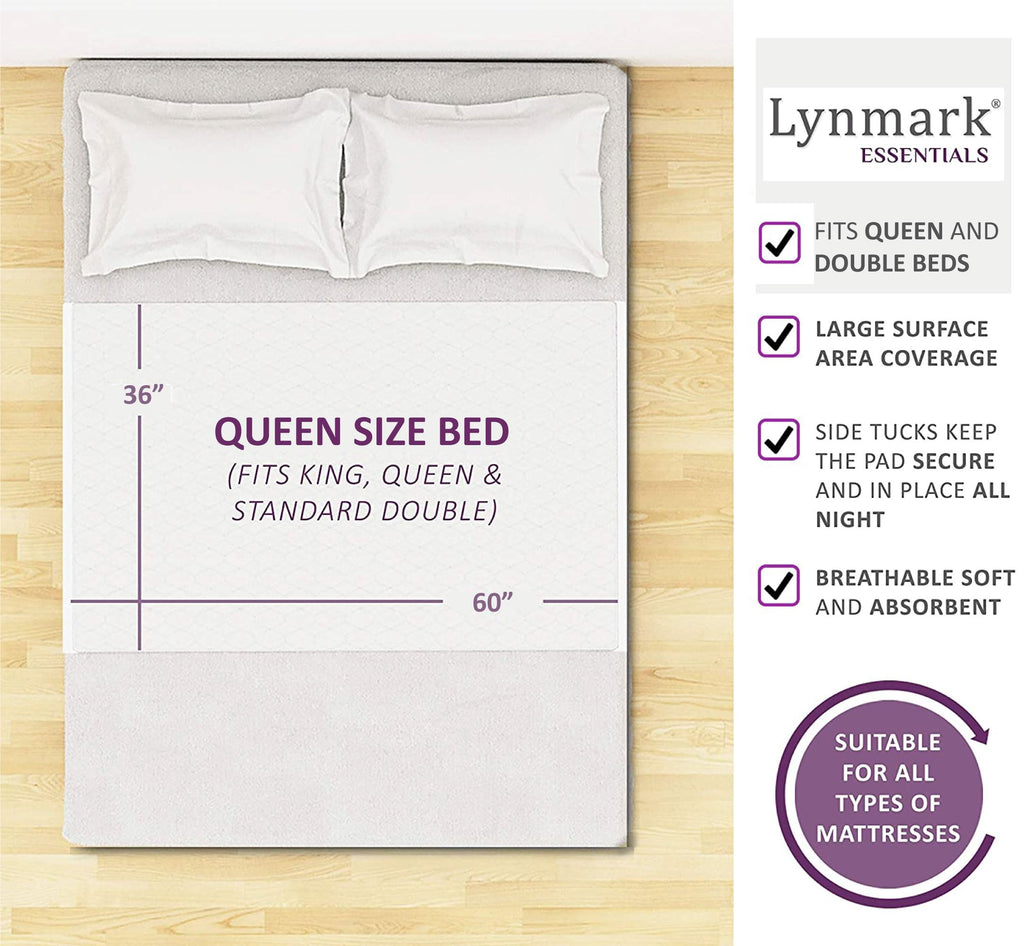 Lynmark Washable Bed Pads 36x60 Underpad with Extra Long Tucks and Heavy Absorbency, Reusable Cotton Enhanced Waterproof Mattres