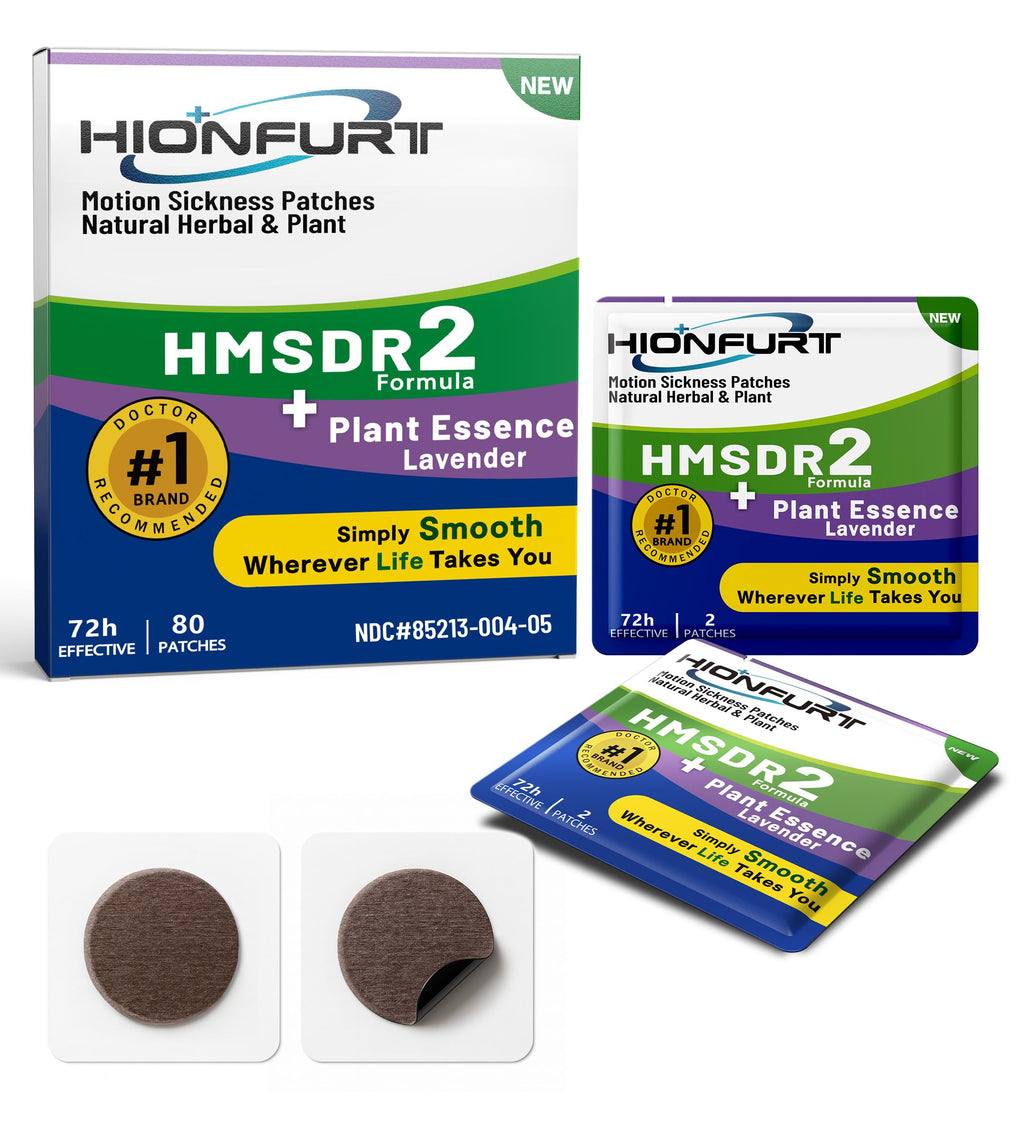 Hionfurt HMSDR2 80ct Motion Sickness Patches with Plant Essence - Lavender - Sea Sickness Patches for Cruise, Car, Airplane - No