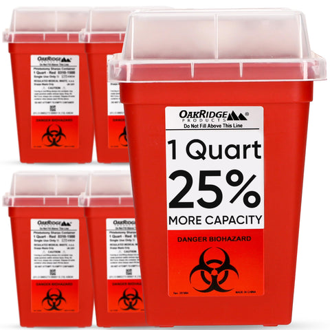 Oakridge Products Sharps Container for Home Use and Professional 1 Quart (5-Pack), Biohazard Needle and Syringe Disposal, Small 