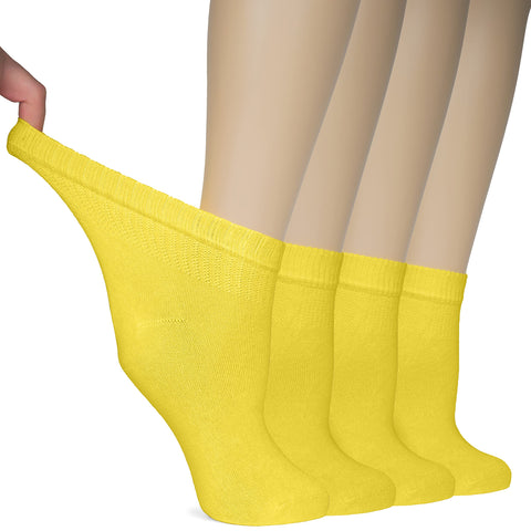 Hugh Ugoli Women Diabetic Ankle Socks, Super Soft & Thin Bamboo Socks, Wide & Loose, Non-Binding Top & Seamless Toe, 4 Pairs, Ye