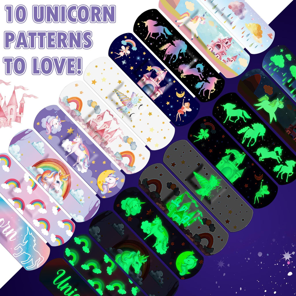Threlaco 100 Pcs Glow in The Dark Bandage for Kids Cute Breathable Waterproof Neon Bandages for Girls Boys Children Toddlers Adh