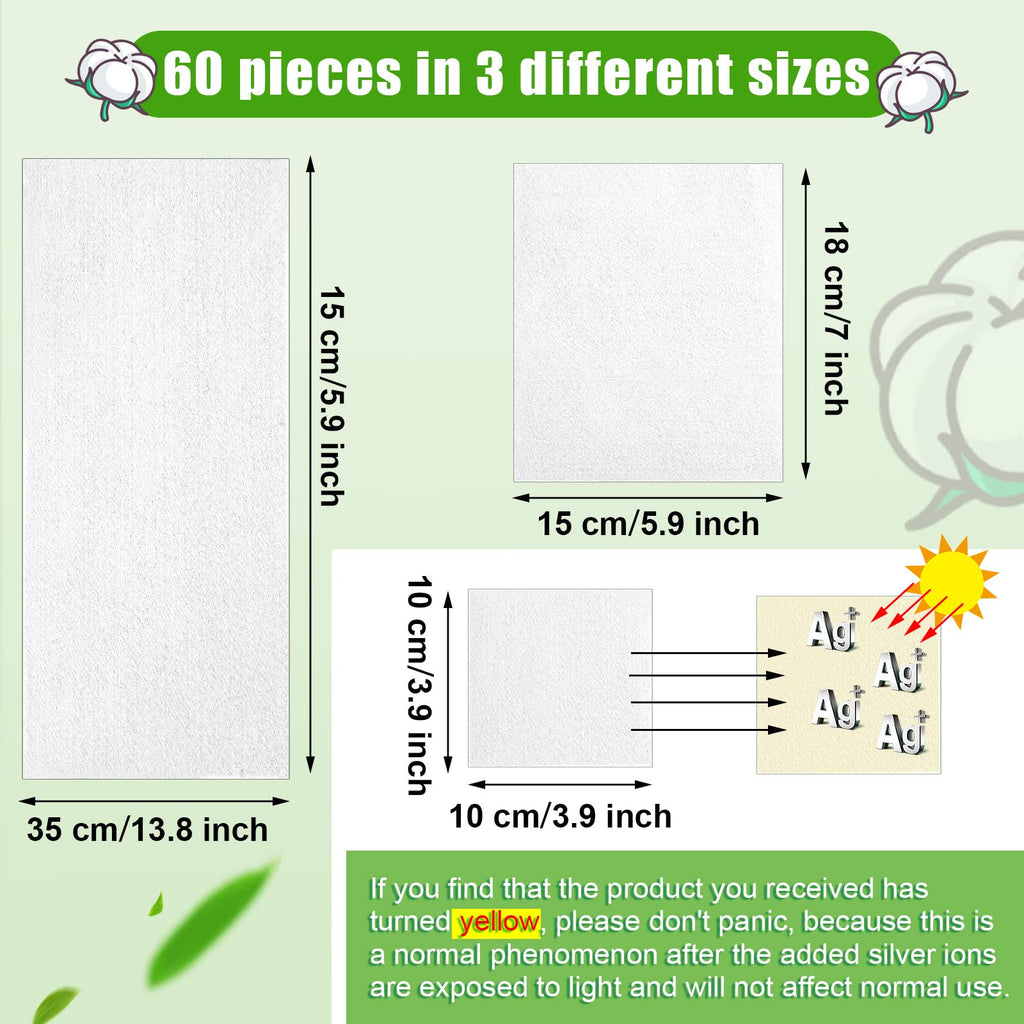 Jutom 60 Pcs Skinfold Dry Sheet with Silver Ions Disposable Incontinence Pads Soft Absorbent Pads Abdominal Body Wipes for Women