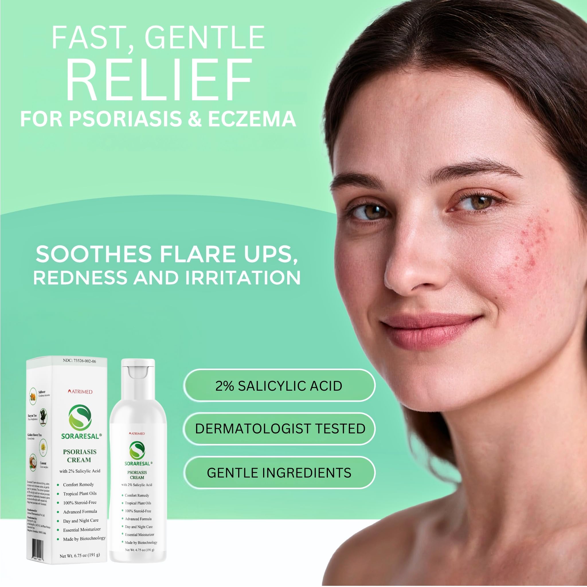 SORARESAL Cream for Psoriasis, Eczema, Comfort Remedy with Safflower Oil, Coconut Oil, Salicylic Acid, Gentle Moisturizer
