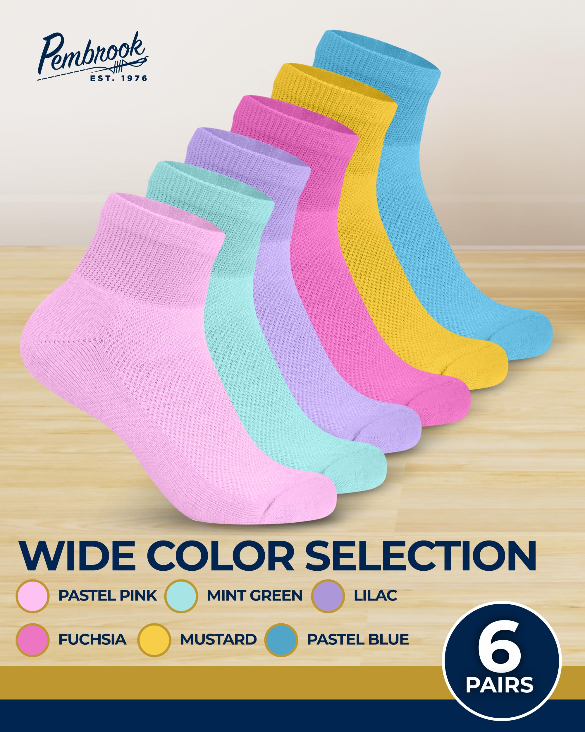 Pembrook Ankle Diabetic Socks for Women and Men | 6 Pairs | Wide Calf and Ankle Neuropathy Socks for Women | Moisture Wicking Wo