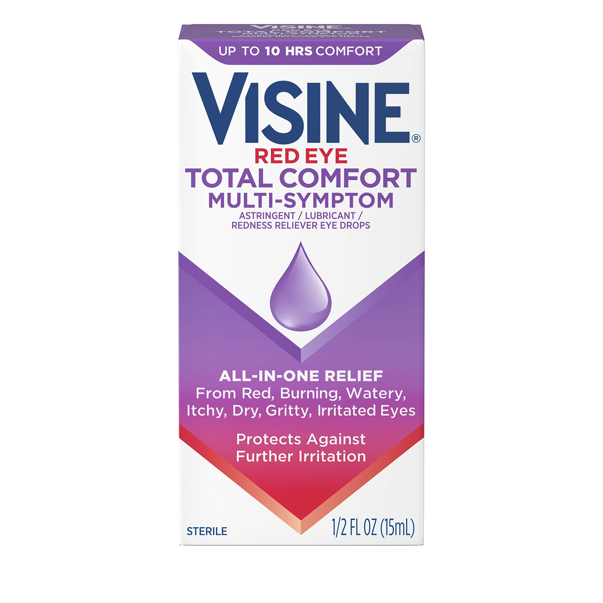 Visine Multi-Symptom Eye Drops - Astringent, Lubricant & Redness Reliever for Irritated, Dry, Red Eyes - 0.5 fl. oz