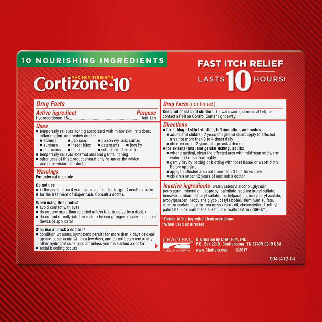 Cortizone 10 Maximum Strength Plus Ultra Moisturizing Anti-Itch Cream, 1% Hydrocortisone, 2 oz.