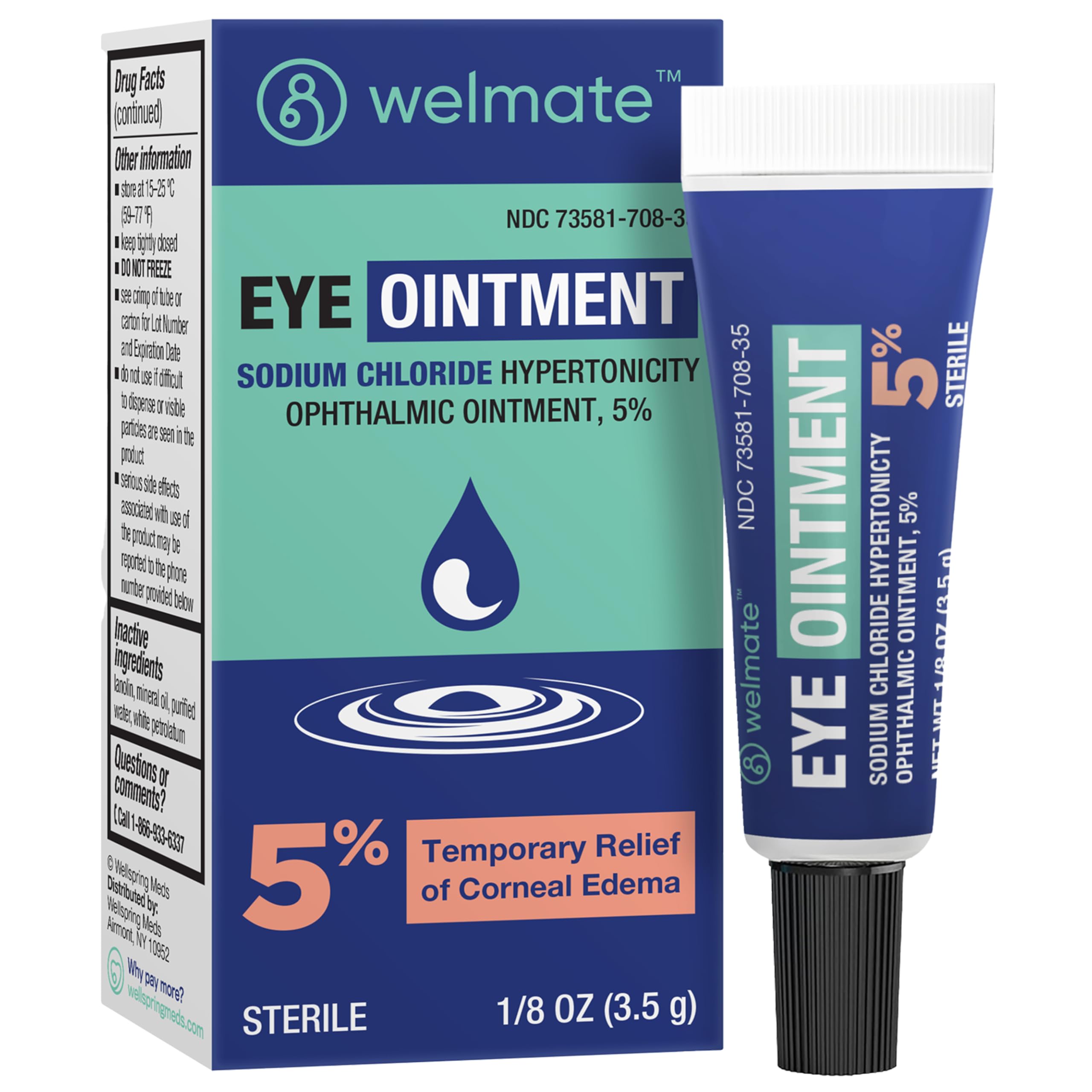 WELMATE - Eye Ointment - Sodium Chloride Hypertonicity Ophthalmic Ointment 5% - Temporary Relief of Corneal Edema Eye Symptoms -