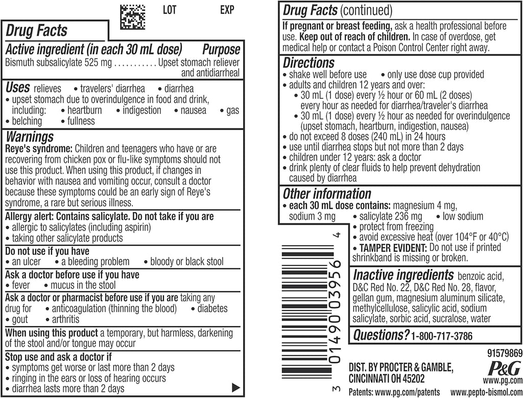 Pepto Bismol Liquid for Nausea, Heartburn, Indigestion, Upset Stomach and Diarrhea Relief, Cherry Flavor 8 oz