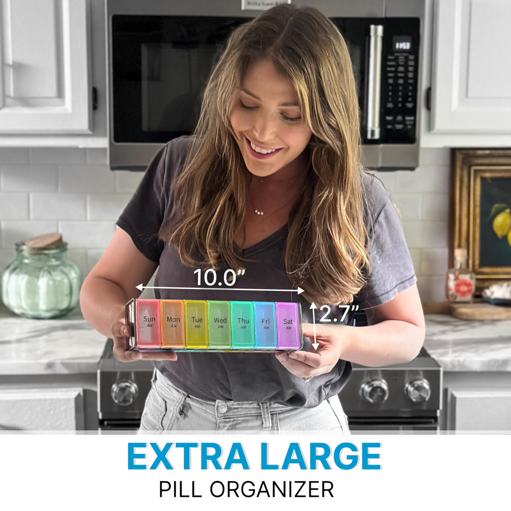 Extra Large Pill Organizer- XXL Pill Box 7 Day - Weekly Pill Organizer with AM PM Large Compartments Big Pill Case for Supplemen