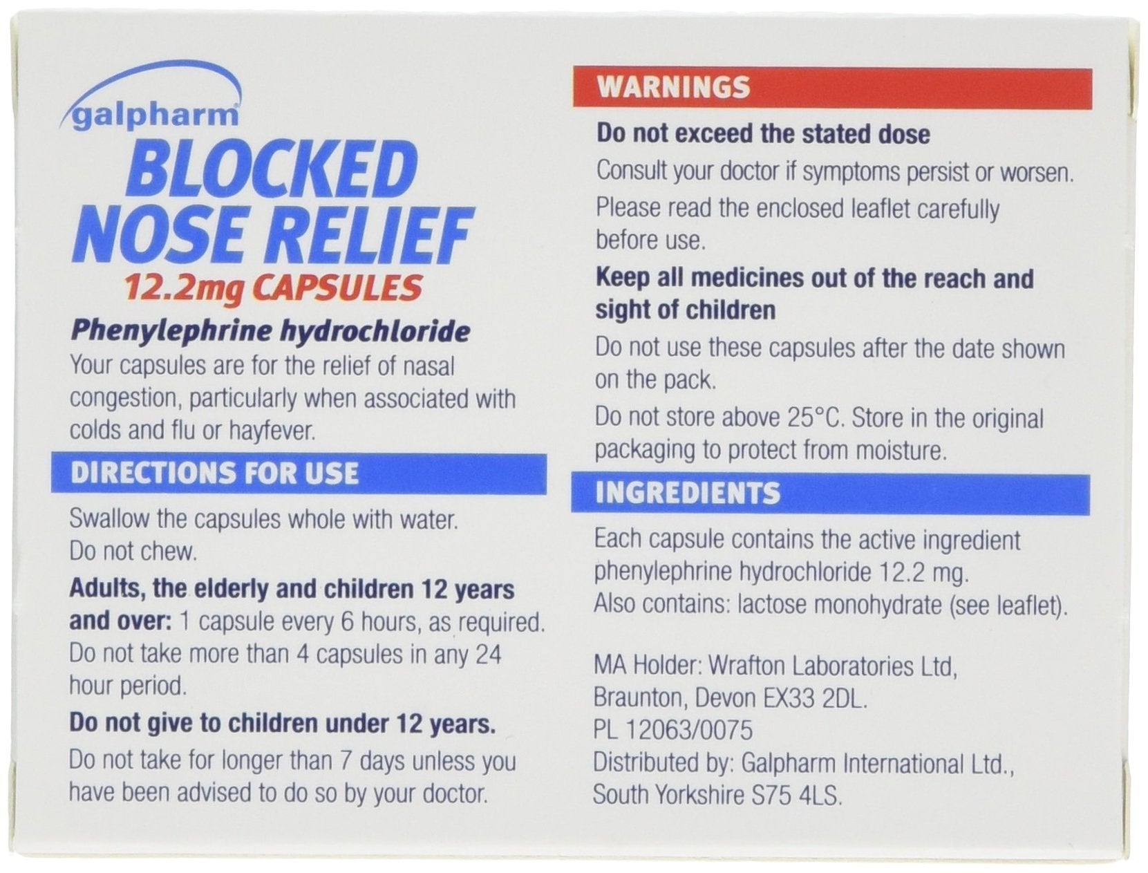 Galpharm Blocked Nose Relief 12 Capsules x 5 Boxes (60 Capsules)