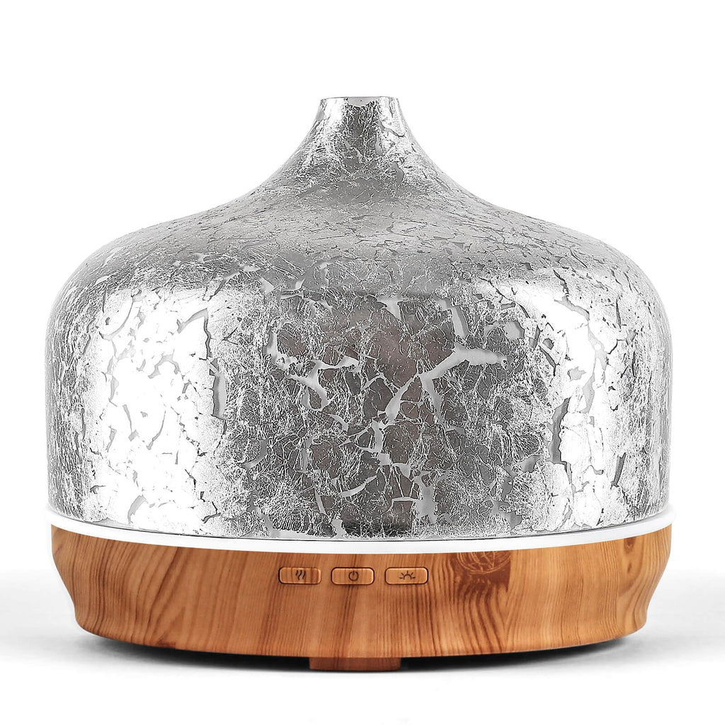 Porseme 500ml Essential Oil Diffuser Silver Plated Glass Aromatherapy Ultrasonic Humidifier - Auto Shut-Off, Timer Setting, BPA 