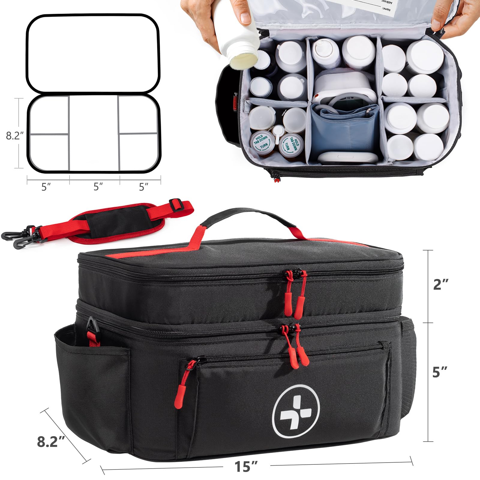 BAGSFY Travel Medicine Bag Organizer, Medical Bag Empty, Pill Bottle Organizer for Home, Large Medication Storage, Travel Carryi