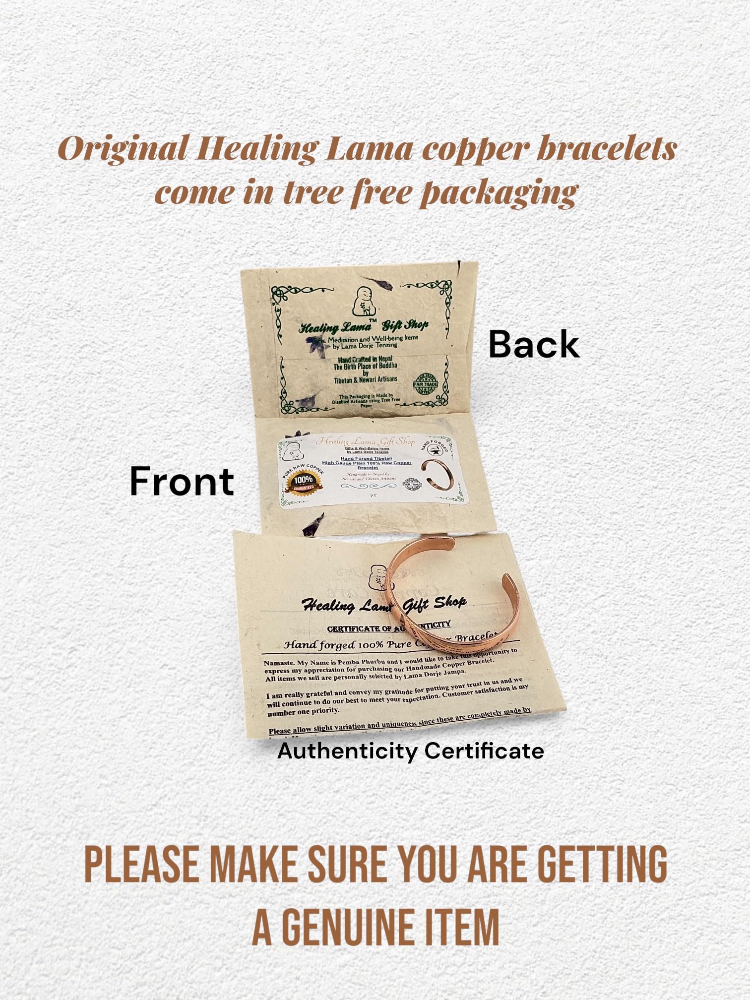 Healing Lama Hand Forged 100% Copper Bracelet. Unisex, Made with Solid and High Gauge Pure Copper (Carved)