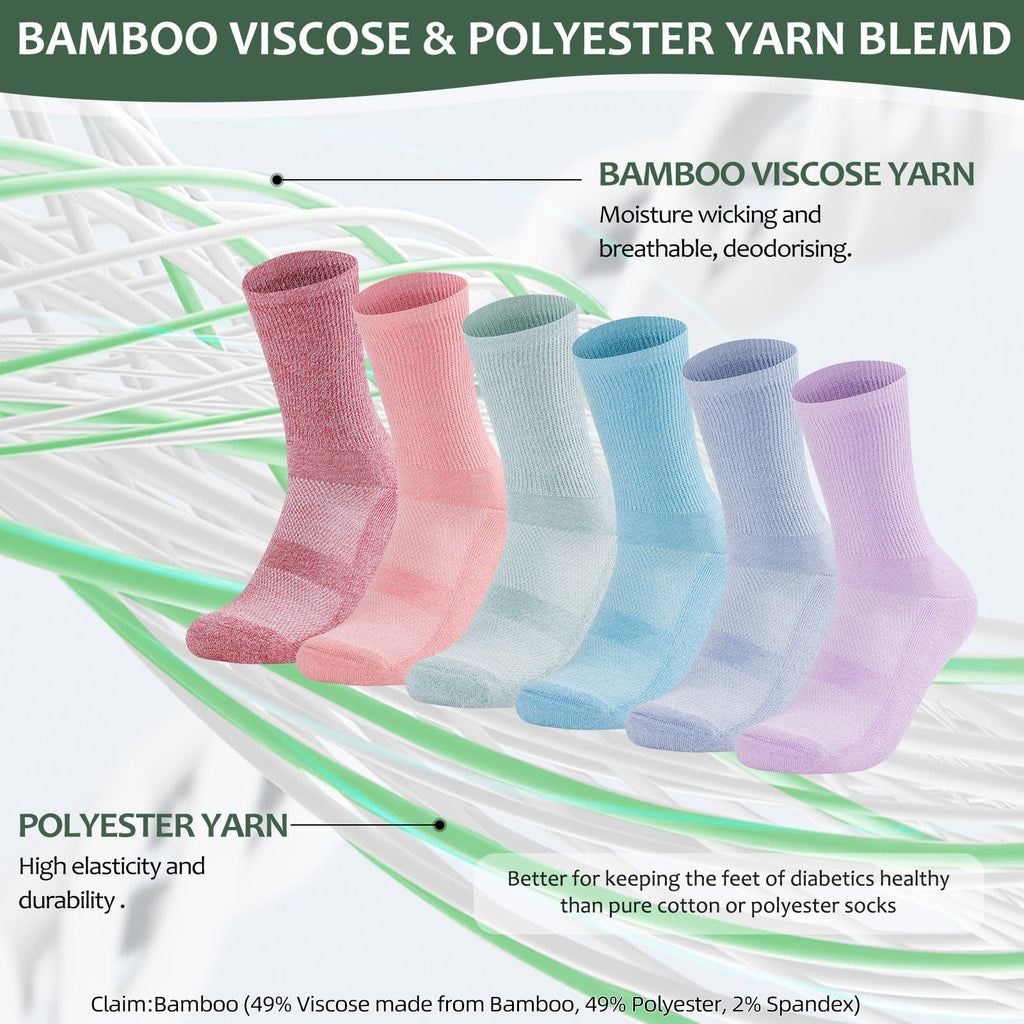 Bulinlulu Non Binding Diabetic Socks for Women&Men,6 Pairs Crew Diabetic Socks,Diabetic Crew Socks with Seamless Toe(Medium,Ligh