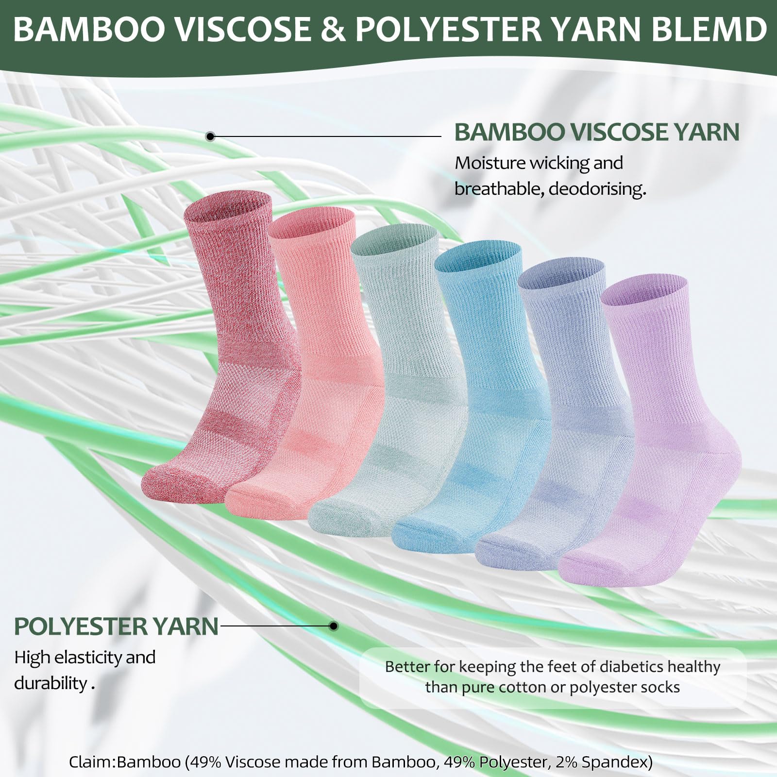 Bulinlulu Non Binding Diabetic Socks for Women&Men,6 Pairs Crew Diabetic Socks,Diabetic Crew Socks with Seamless Toe(Medium,Ligh