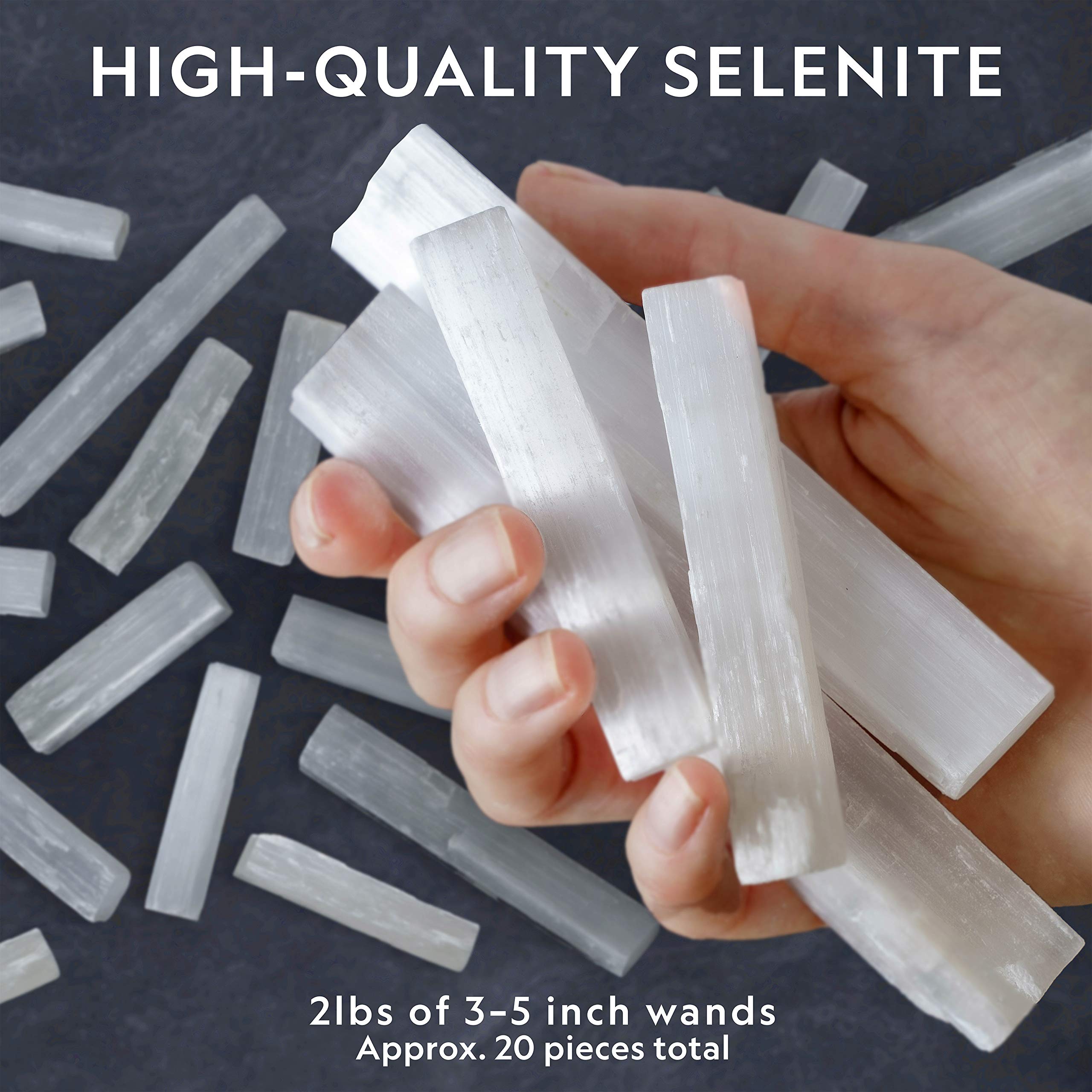 National Geographic Selenite Crystal Set - 2 lbs of Bulk Selenite Wands & 5 Premium Crystals, Rose Quartz, Hematite, Aventurine,