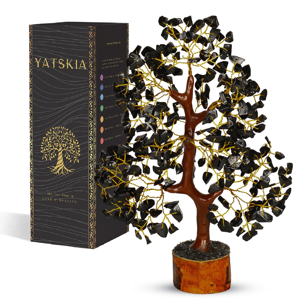 YATSKIA Black Tourmaline Crystal Tree, Gemstone Tree Home Office Decor, Spiritual Decor, Crystal Gifts