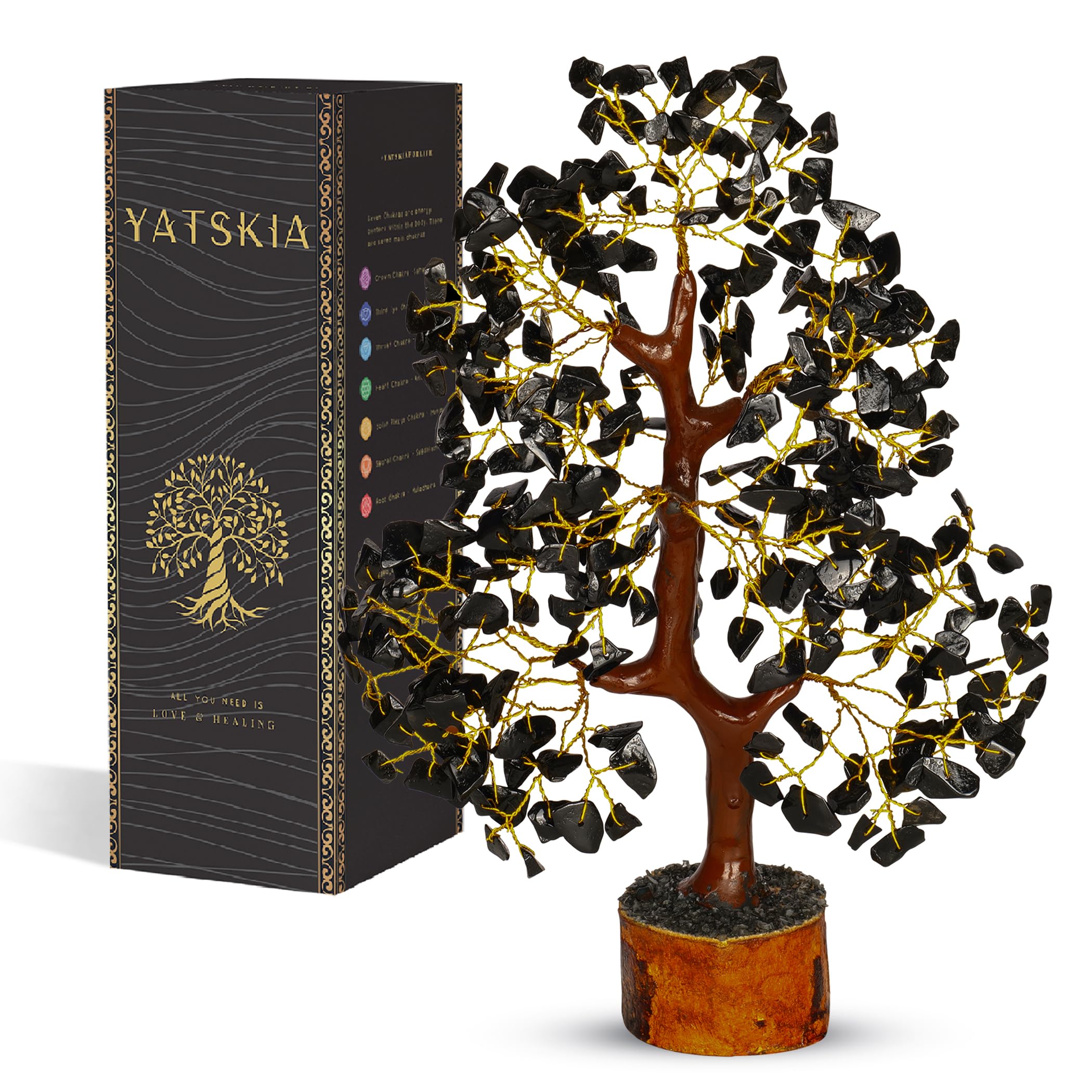 YATSKIA Black Tourmaline Crystal Tree, Gemstone Tree Home Office Decor, Spiritual Decor, Crystal Gifts