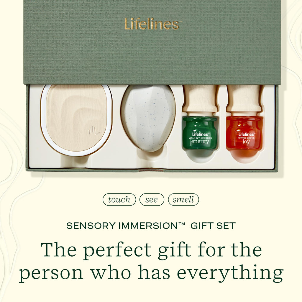 Lifelines Sensory Immersion Gift Set - Includes Everyday Aromatherapy Diffuser, Fidget Grounding Stone & 2 Essential Oil Blends