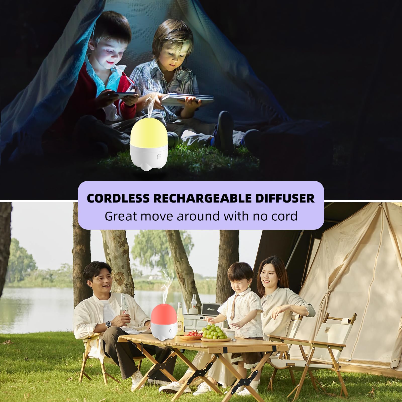 CHOUWEEK Cordless Rechargeable Diffuser for Essential Oil, Battery Operated & Wireless USB Aroma Diffuser Humidfer, Mini Portabl