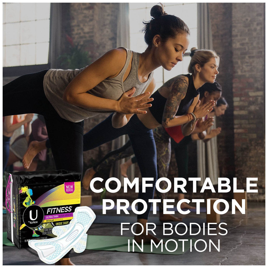 U by Kotex Unscented Heavy Absorbency Fitness Ultra Thin Pads with Wings, 26 Count