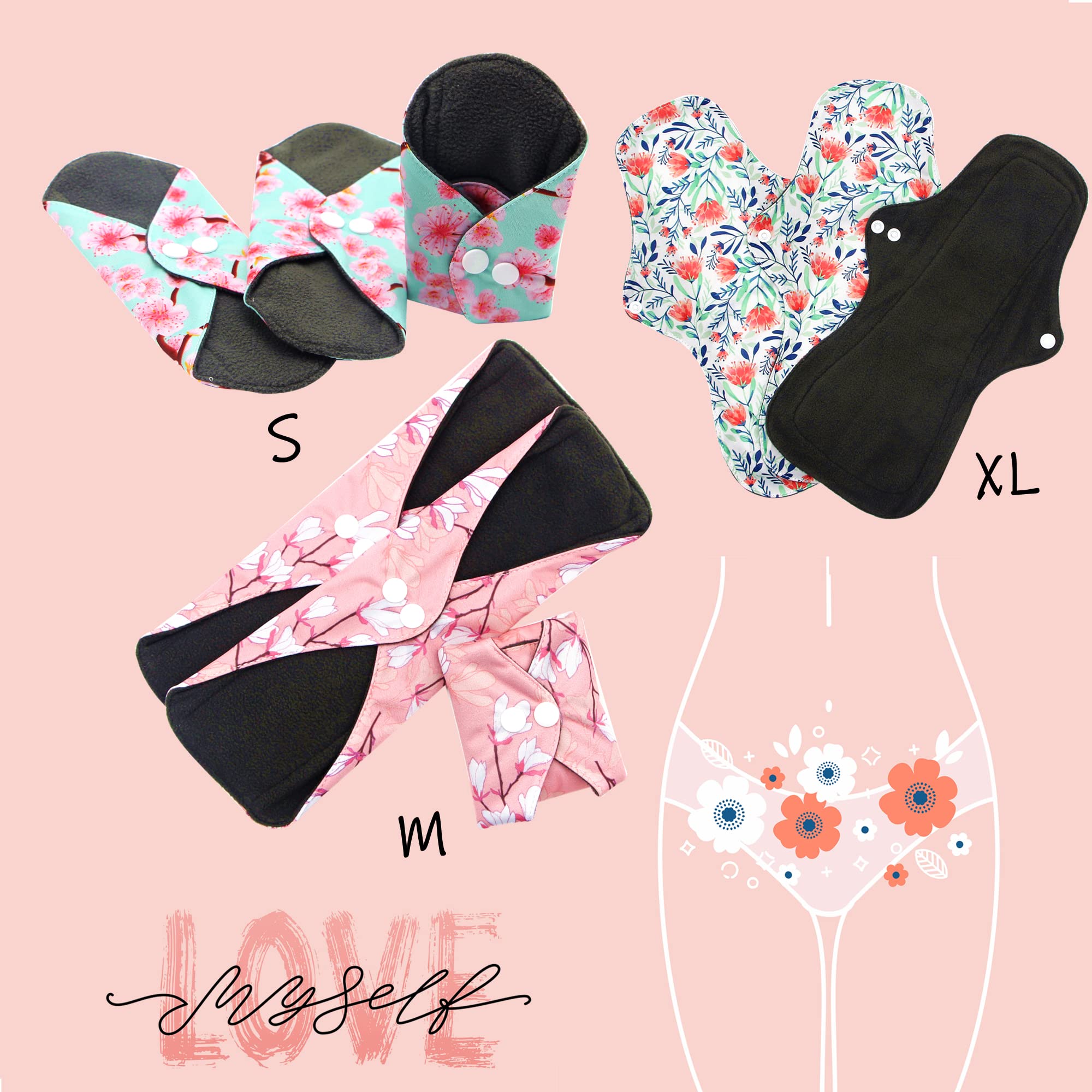 Asenappy Sanitary Pad, 10 PCs Reusable Washable Cloth Menstrual Pads Panty Liners (Multicolor A)