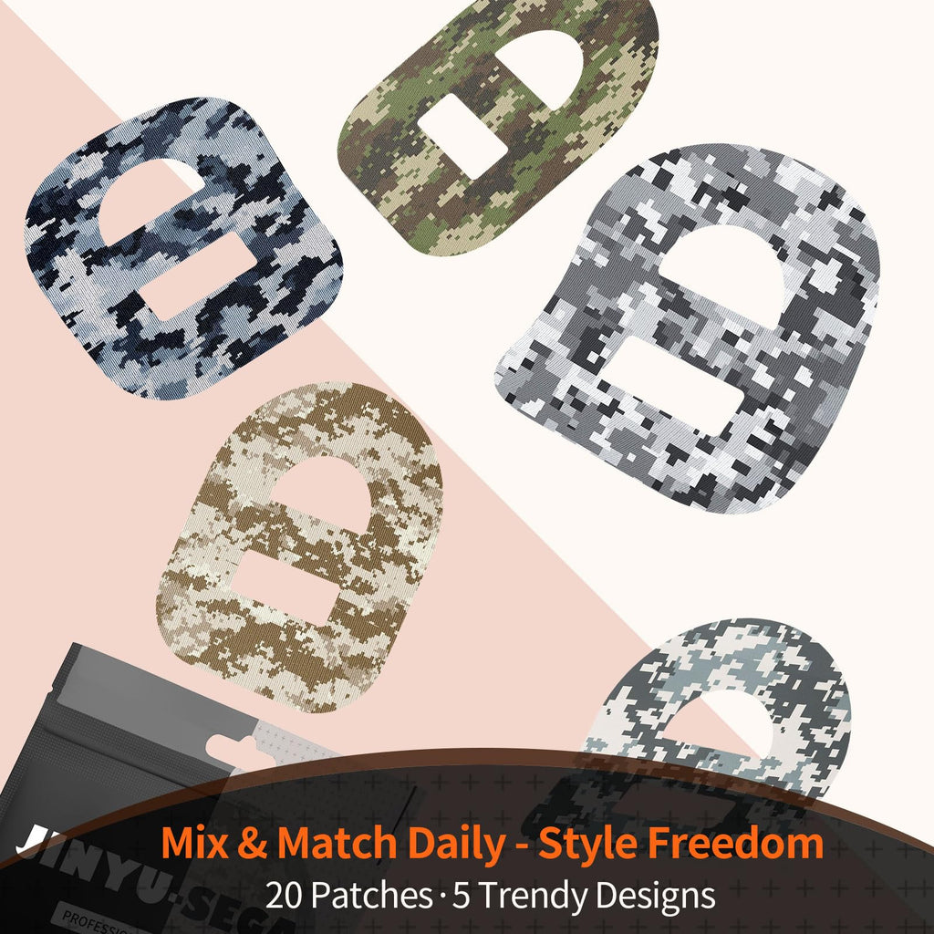 Omnipod 5 Adhesive Patches - Omnipod 5 Overpatches Waterproof with Strap Pre-Cut Sweatproof Omnipod Sensor Tape (Camo, 20pcs)