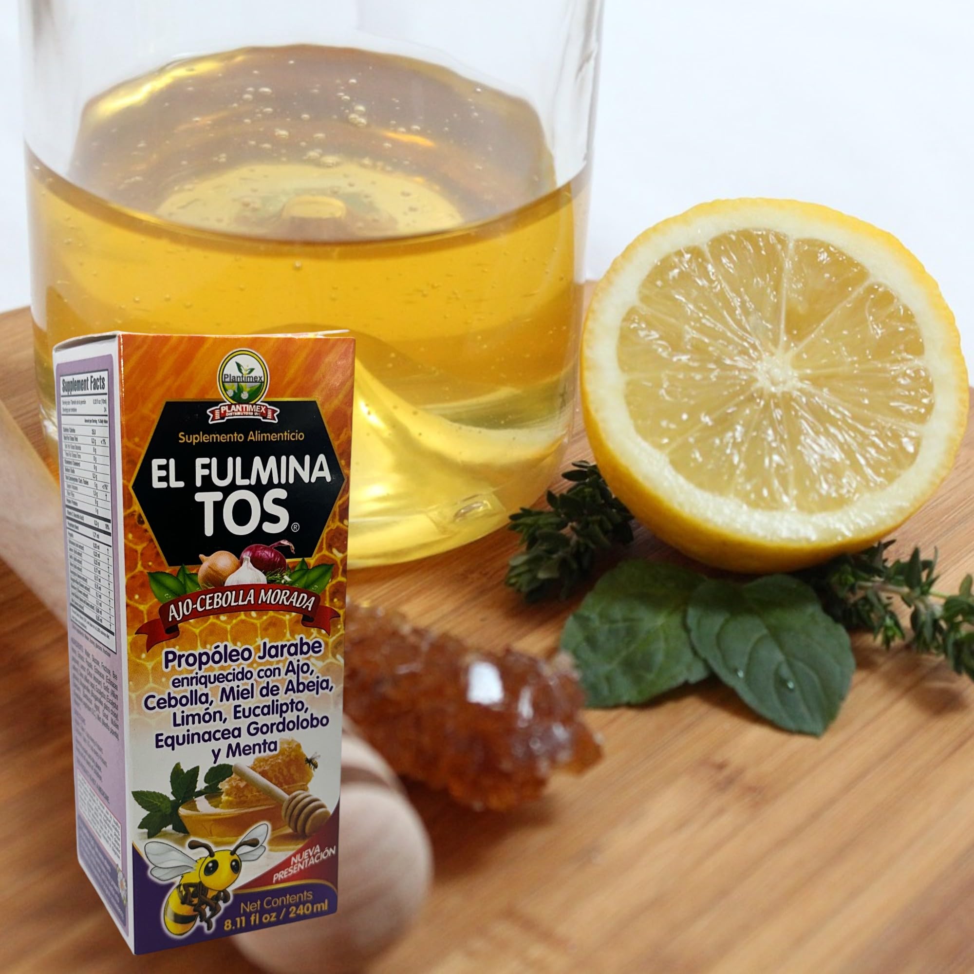 Fulminatos EL FULMINA TOS Propoleo +AJO + CEBOLLA +Miel+Limon+Eucalipto+Equinacea+Gordolobo & Menta (Propolis Syrup W/Garlic and