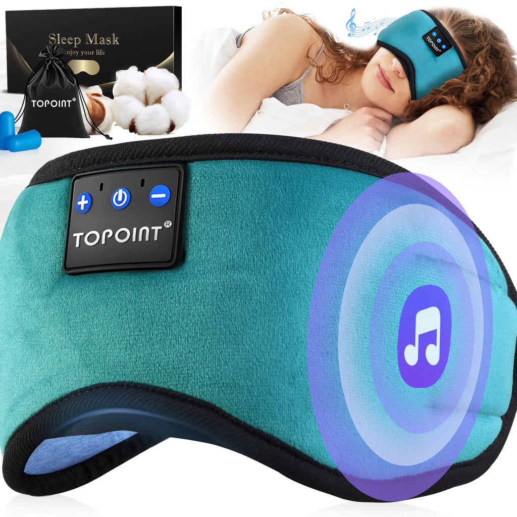 TOPOINT Sleep Mask with Headphones Bluetooth 5.4 Wireless, Sleep Headphone with Microphone Built-in HD Speakers Music, Eye Mask 