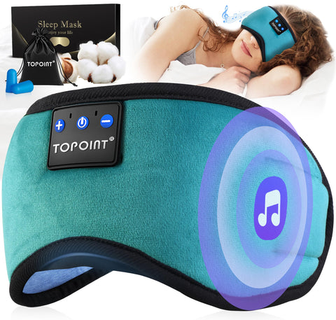 TOPOINT Sleep Mask with Headphones Bluetooth 5.4 Wireless, Sleep Headphone with Microphone Built-in HD Speakers Music, Eye Mask 