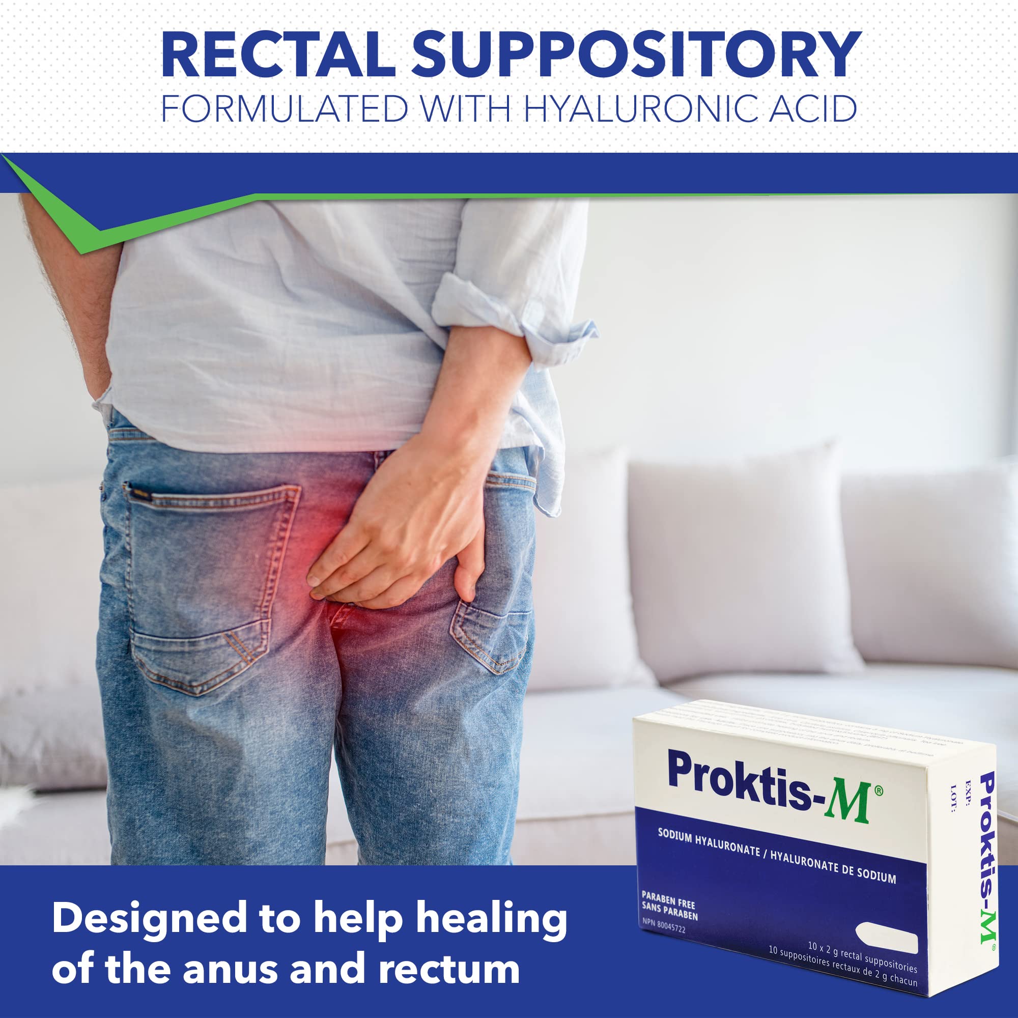 PROKTIS-M, Natural, Non-Steroidal Rectal Suppositories, with Hyaluronic Acid, for Healing of Anus and Rectum, in Conditions Such