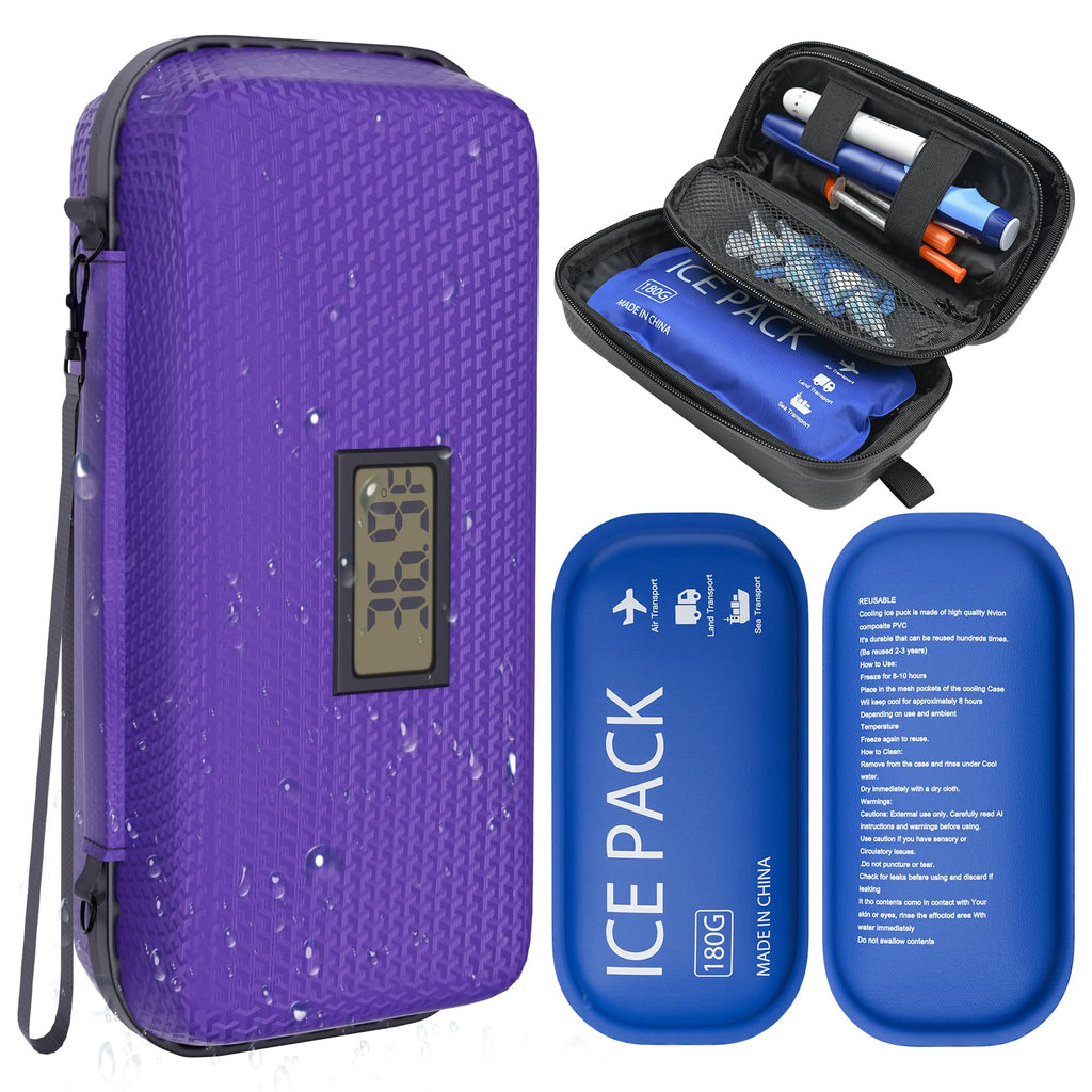 Insulin Cooler Travel Case TSA Approved Diabetic Medicine Cooling Bag with Digital Temperature Display, 2 Ice Pack