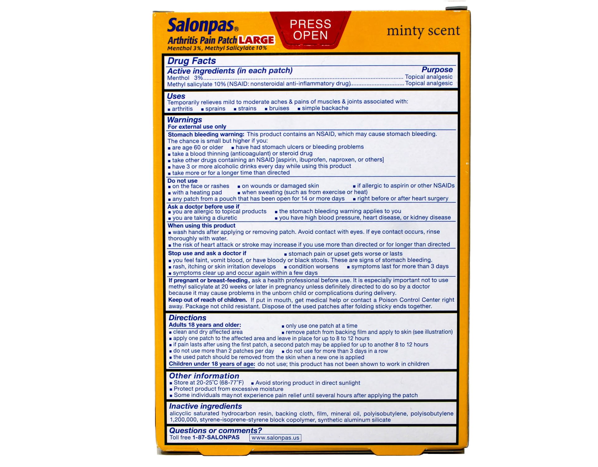 Salonpas Patch Large 3.9X5.5 Inches 9 Count for Mild to Moderate Temporary Relief