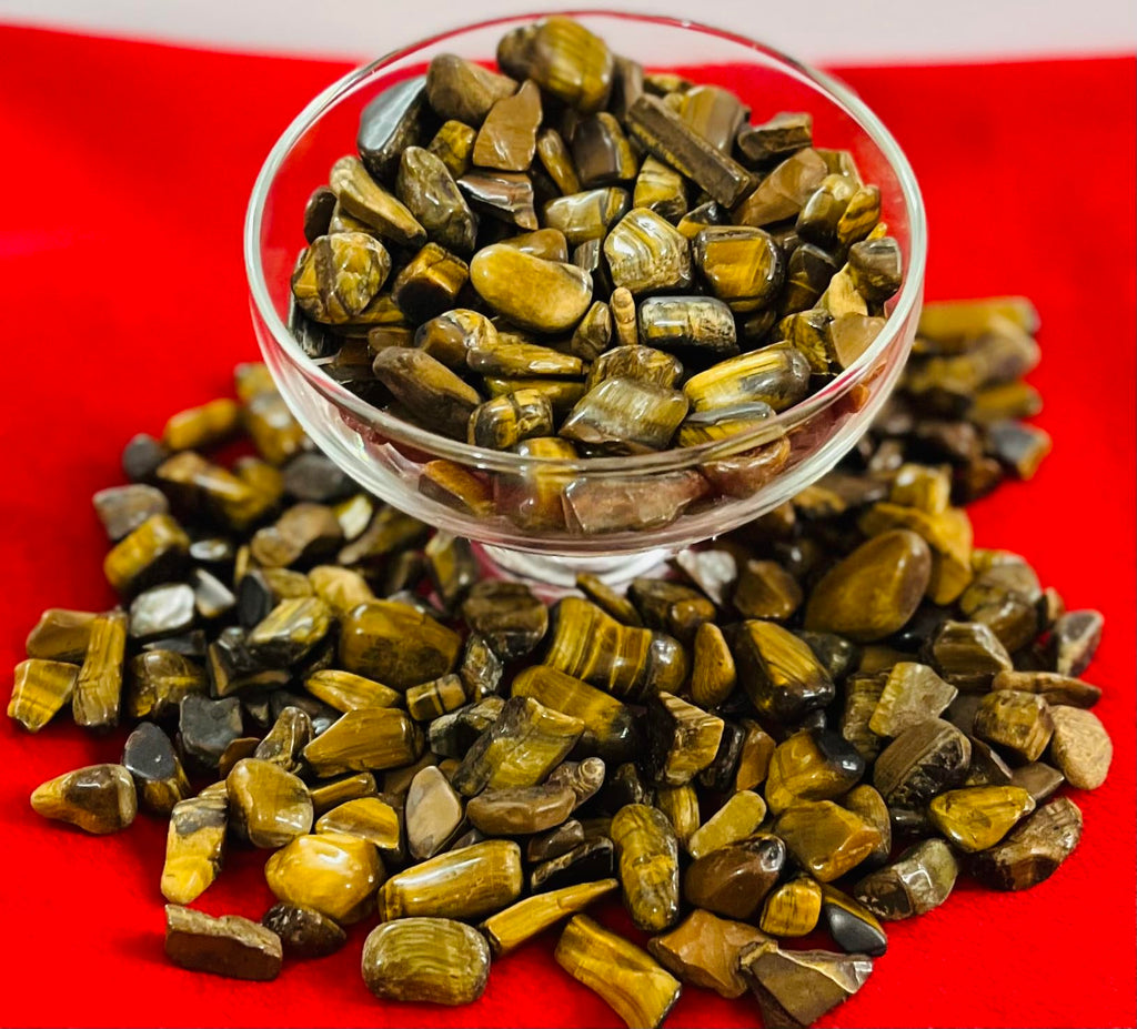 Indian Consigners Natural Crushed Polished Tumbled Gem Stone Chips, Decoration & Healing Crystals (Tiger Eye)