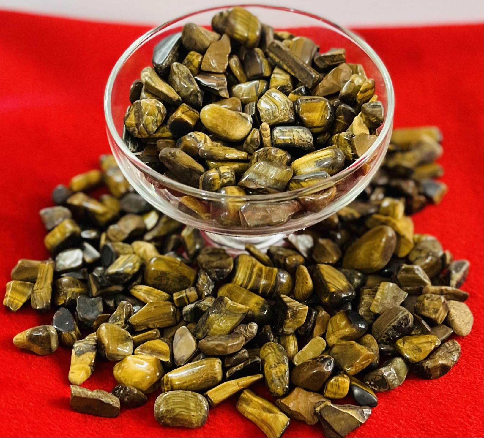Indian Consigners Natural Crushed Polished Tumbled Gem Stone Chips, Decoration & Healing Crystals (Tiger Eye)